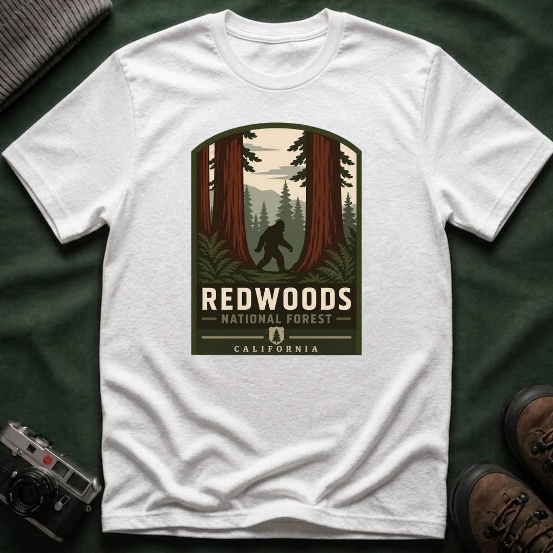 Redwoods National Park Bigfoot T‑Shirt — Vintage Forest Adventure Tee