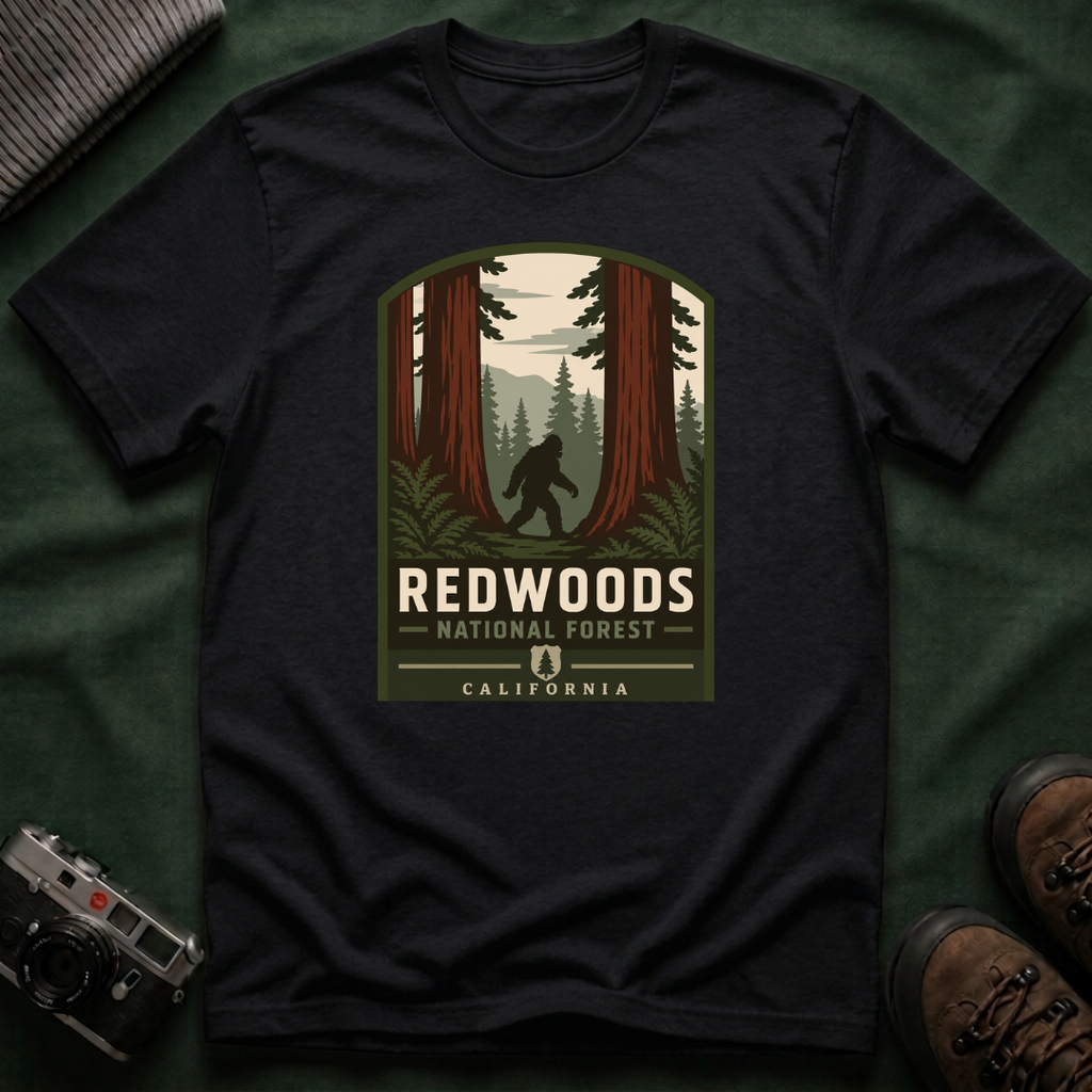 Redwoods National Park Bigfoot T‑Shirt — Vintage Forest Adventure Tee