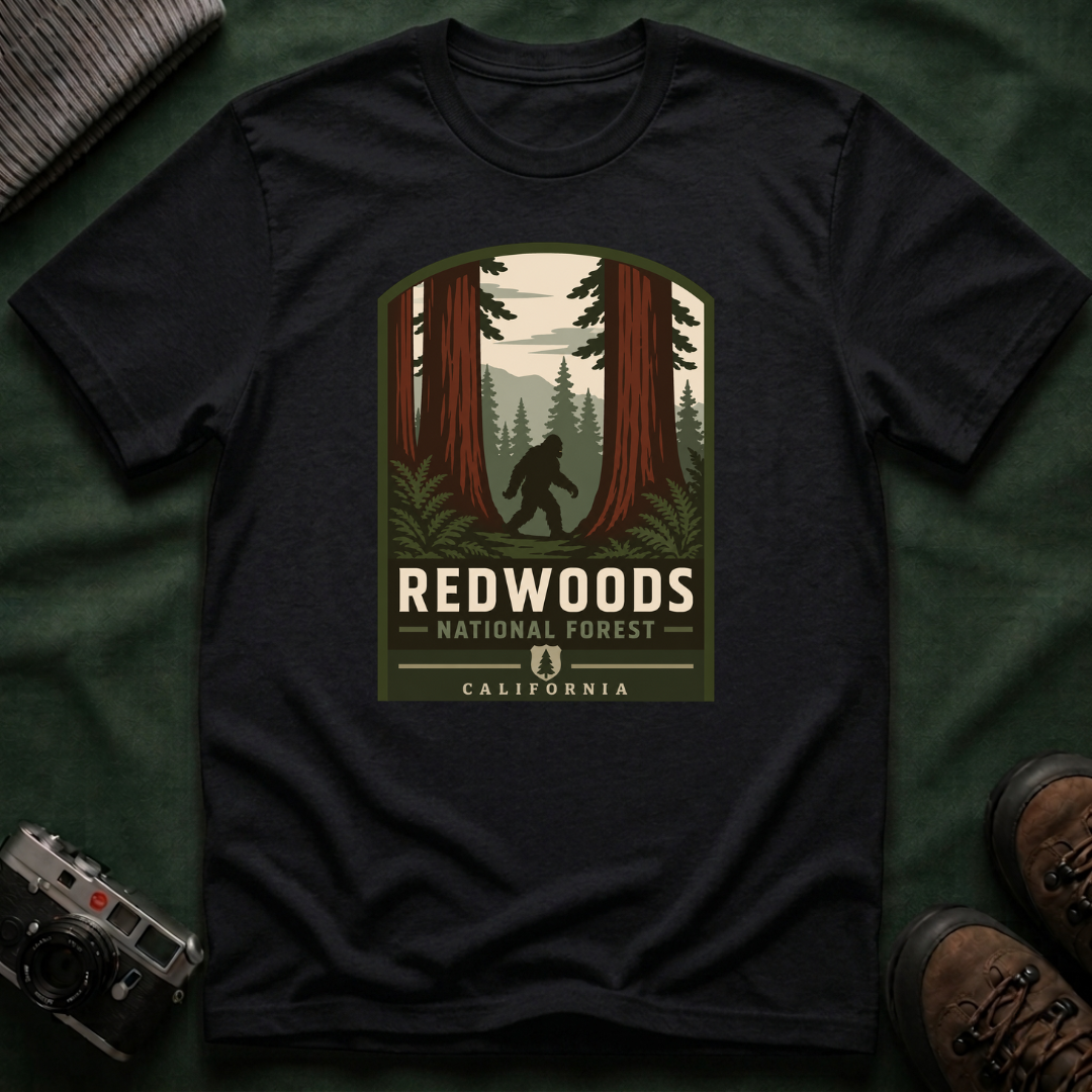 Redwoods National Park Bigfoot T‑Shirt — Vintage Forest Adventure Tee