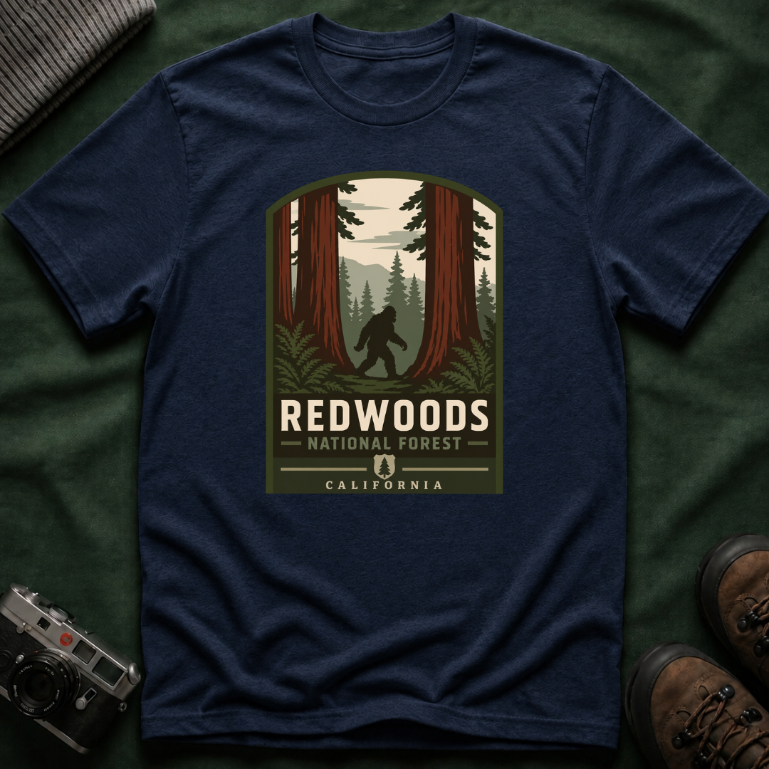 Redwoods National Park Bigfoot T‑Shirt — Vintage Forest Adventure Tee