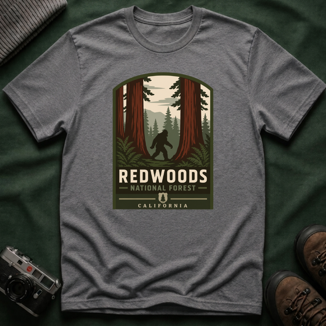 Redwoods National Park Bigfoot T‑Shirt — Vintage Forest Adventure Tee
