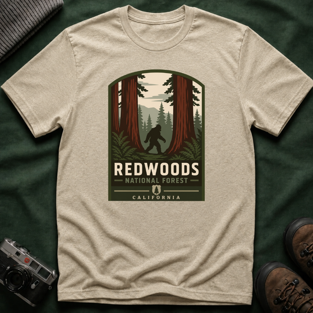 Redwoods National Park Bigfoot T‑Shirt — Vintage Forest Adventure Tee