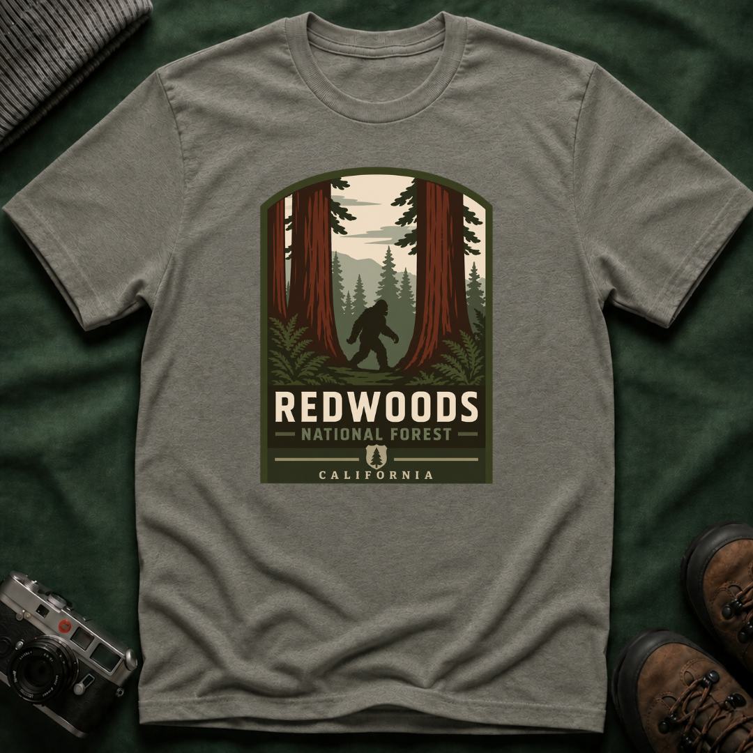 Redwoods National Park Bigfoot T‑Shirt — Vintage Forest Adventure Tee