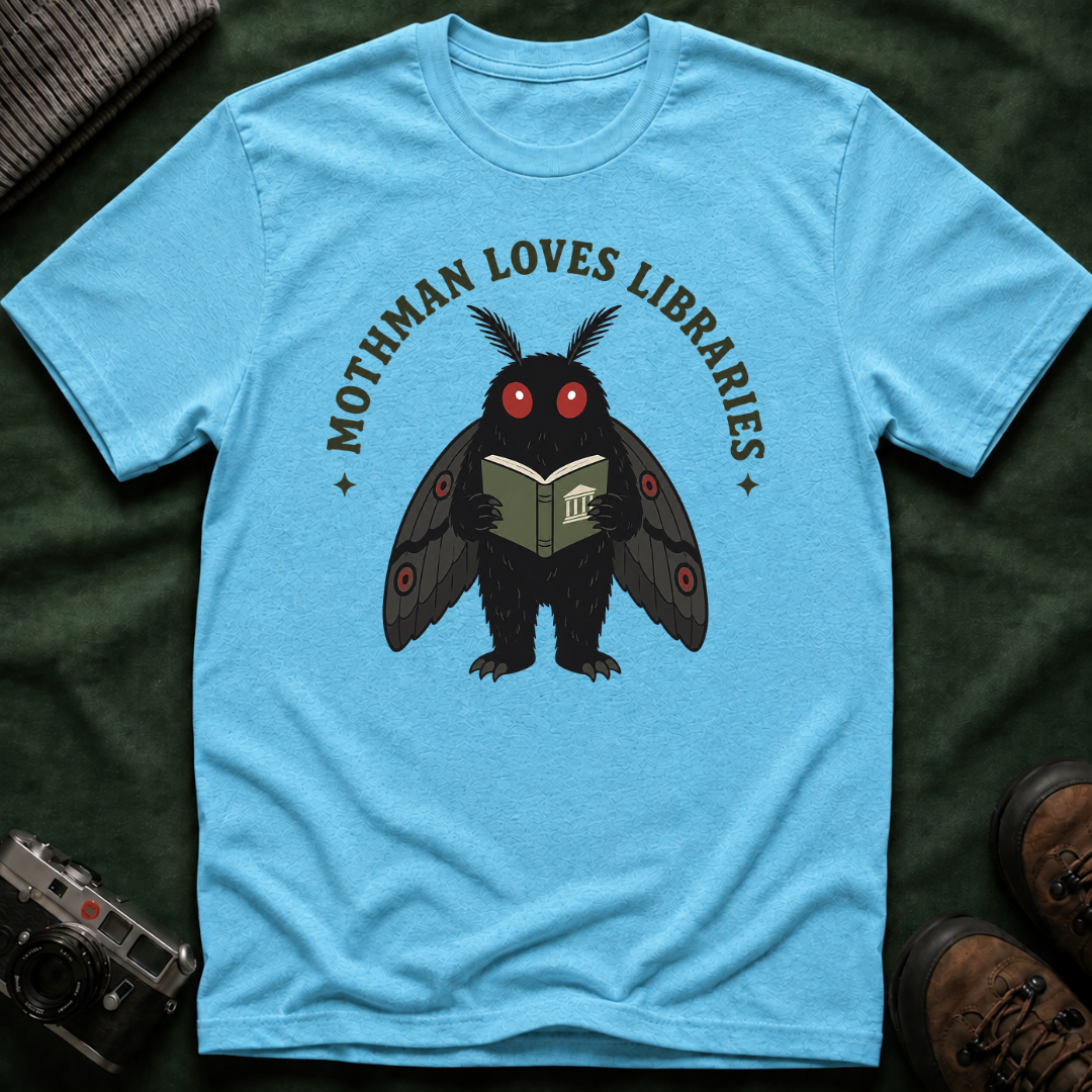 Mothman Loves Libraries T-Shirt — Cute Cottagecore Cryptid Reading Tee
