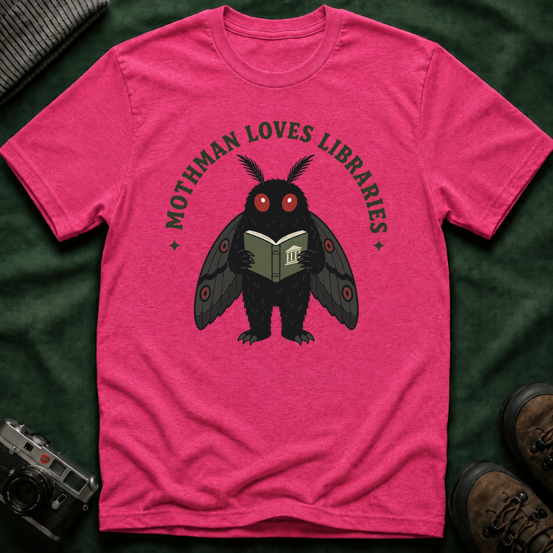Mothman Loves Libraries T-Shirt — Cute Cottagecore Cryptid Reading Tee