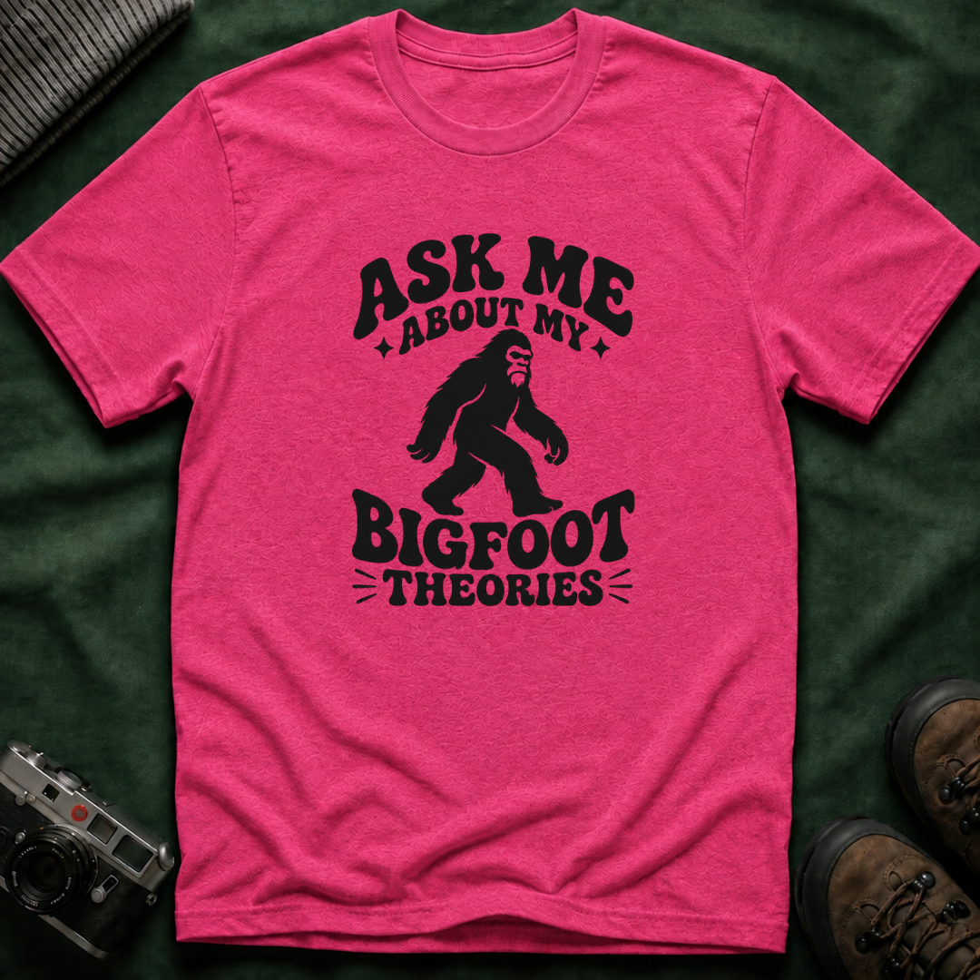 Ask Me About My Bigfoot Theories T-Shirt — Retro 70s Cryptid Graphic Tee