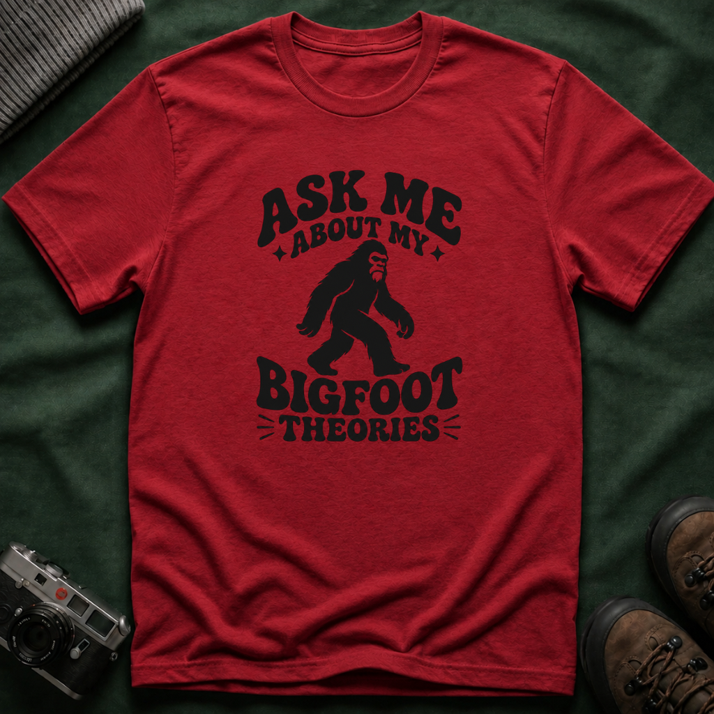 Ask Me About My Bigfoot Theories T-Shirt — Retro 70s Cryptid Graphic Tee