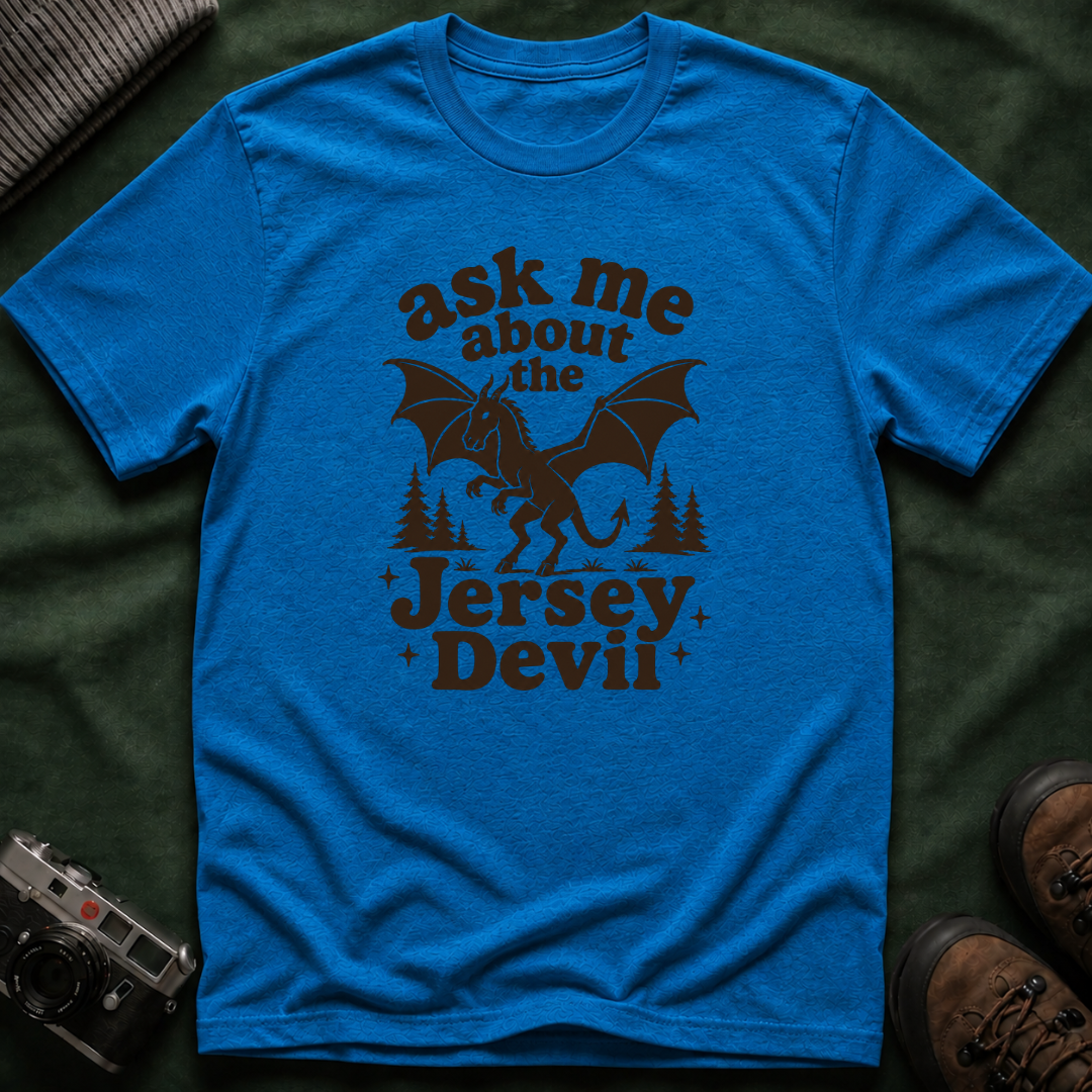 Ask Me About the Jersey Devil T-Shirt — Retro 70s Paranormal Cryptid Graphic Tee