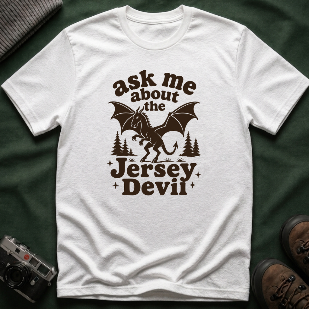 Ask Me About the Jersey Devil T-Shirt — Retro 70s Paranormal Cryptid Graphic Tee