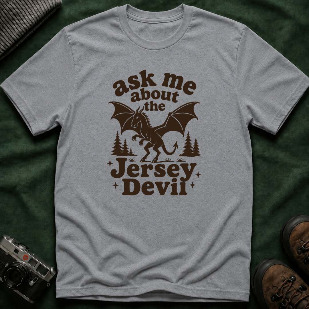 Ask Me About the Jersey Devil T-Shirt — Retro 70s Paranormal Cryptid Graphic Tee