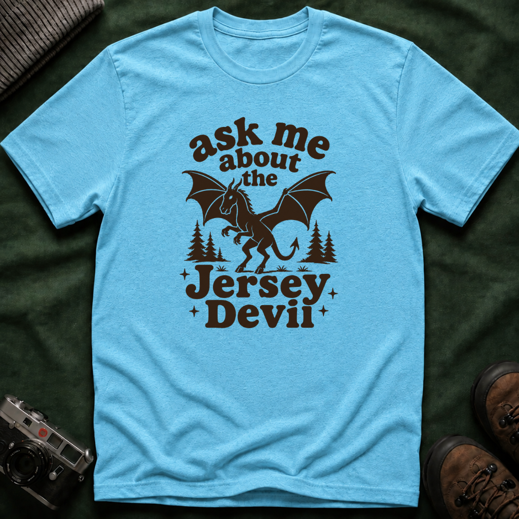 Ask Me About the Jersey Devil T-Shirt — Retro 70s Paranormal Cryptid Graphic Tee