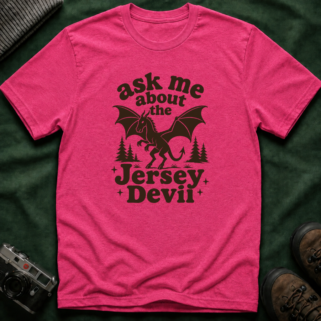 Ask Me About the Jersey Devil T-Shirt — Retro 70s Paranormal Cryptid Graphic Tee