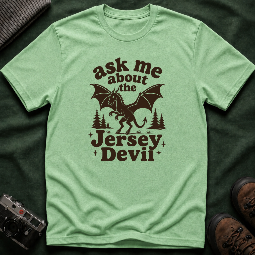 Ask Me About the Jersey Devil T-Shirt — Retro 70s Paranormal Cryptid Graphic Tee