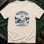Midnight Fishing Club T-Shirt — "Catch Something They Won't Believe" UFO Lake Fishing Tee