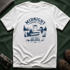 Midnight Fishing Club T-Shirt — "Catch Something They Won't Believe" UFO Lake Fishing Tee