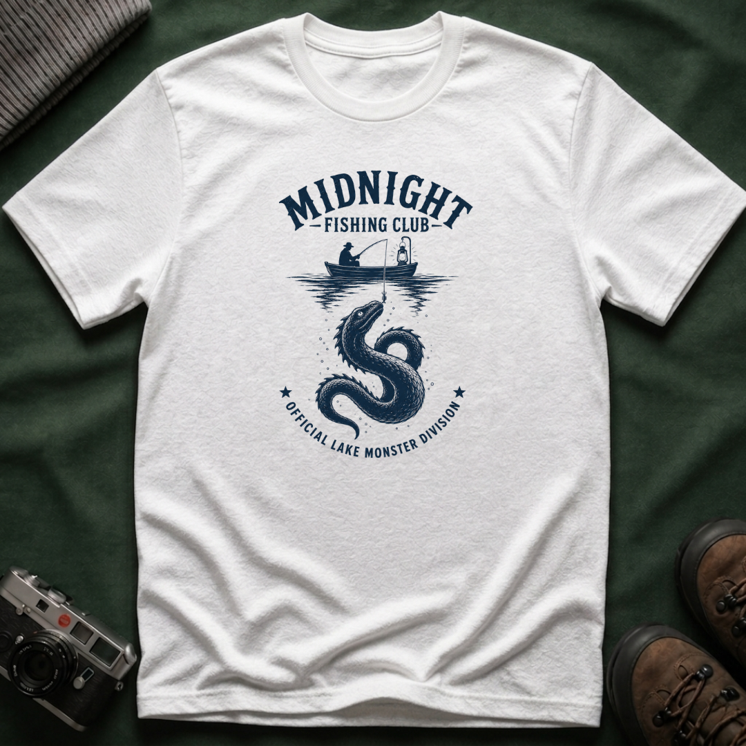 Midnight Fishing Club T-Shirt — Vintage Lake Monster Night Angler Tee