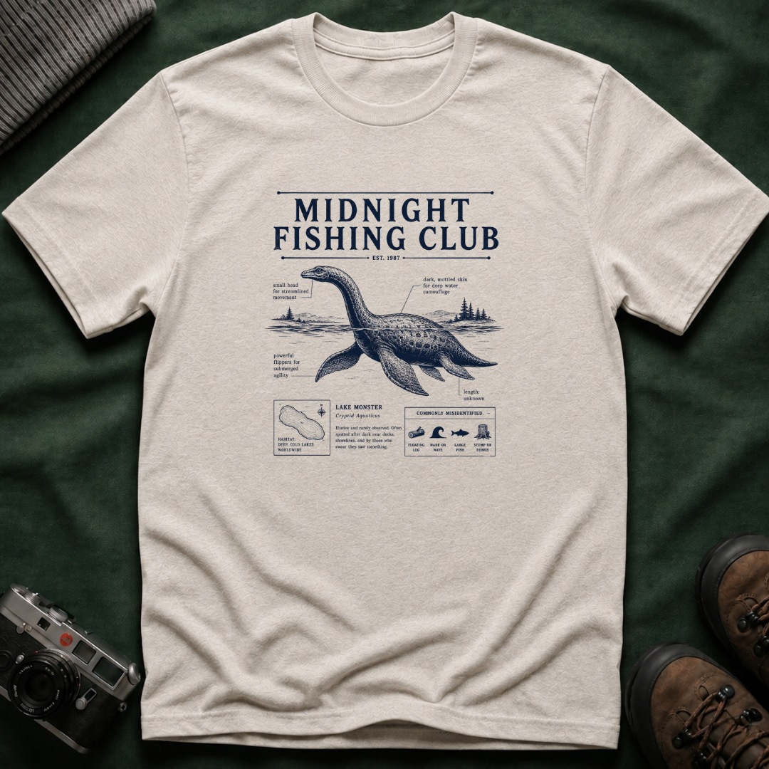 Midnight Fishing Club T-Shirt — Vintage Loch Ness Nautical Angler Tee