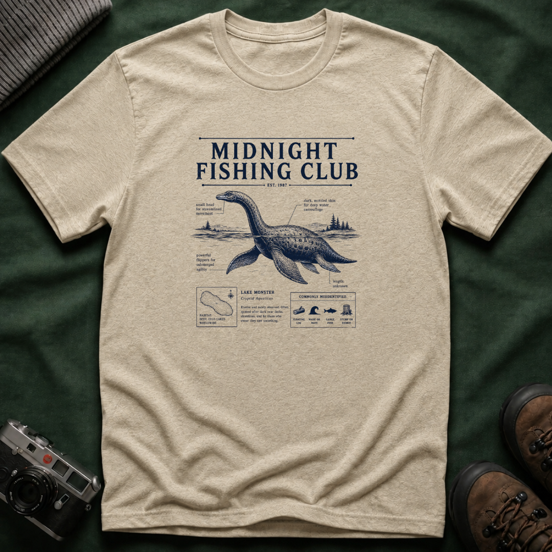 Midnight Fishing Club T-Shirt — Vintage Loch Ness Nautical Angler Tee