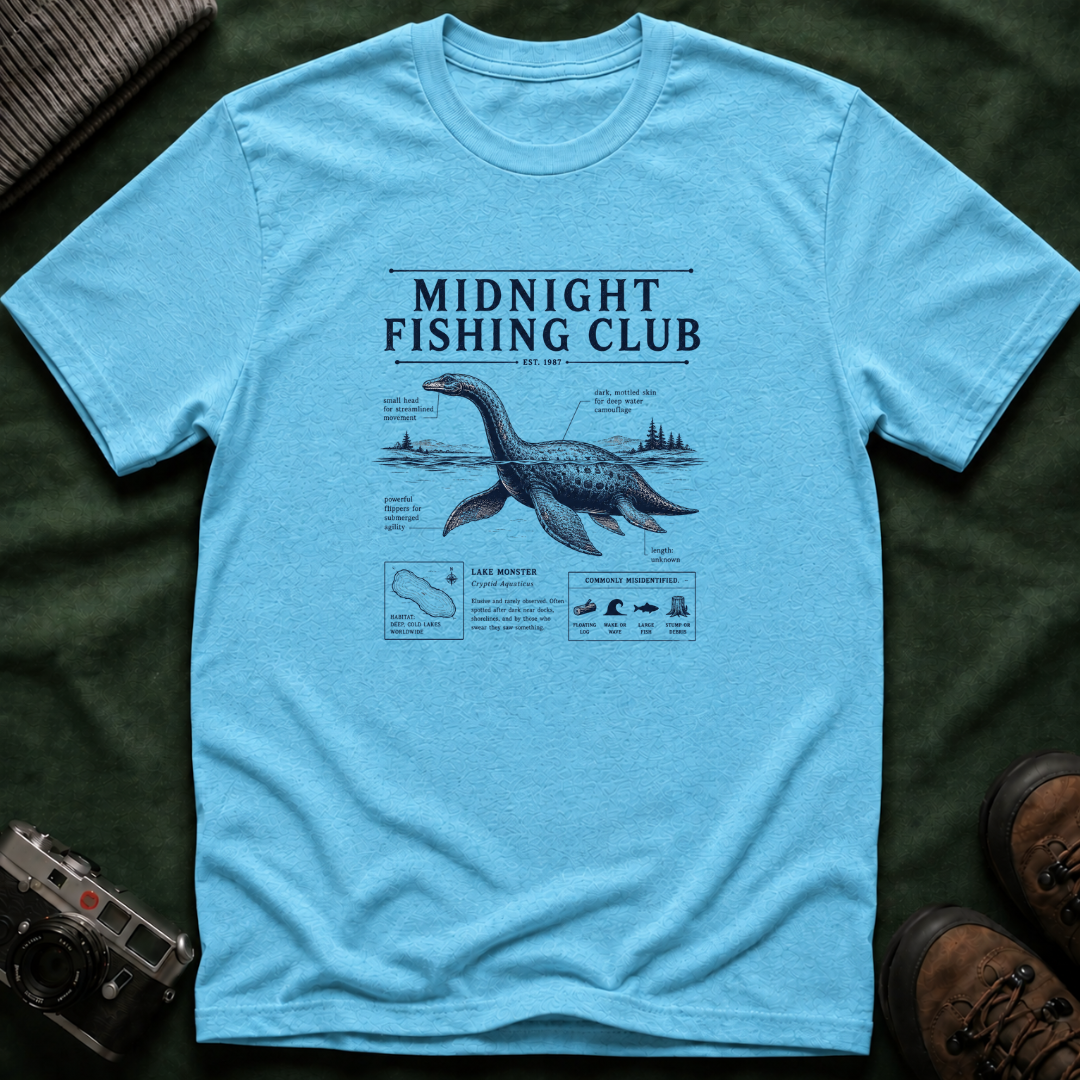 Midnight Fishing Club T-Shirt — Vintage Loch Ness Nautical Angler Tee
