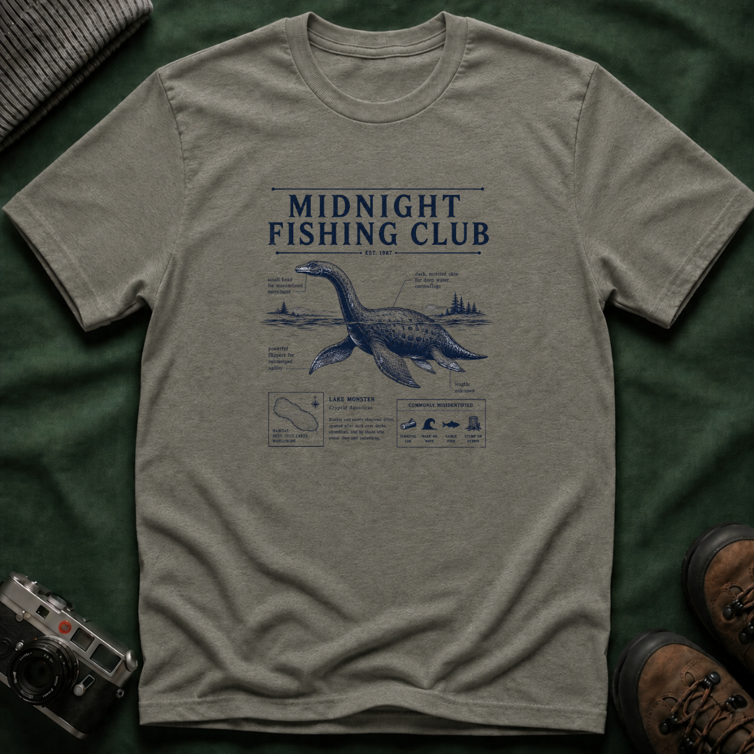 Midnight Fishing Club T-Shirt — Vintage Loch Ness Nautical Angler Tee