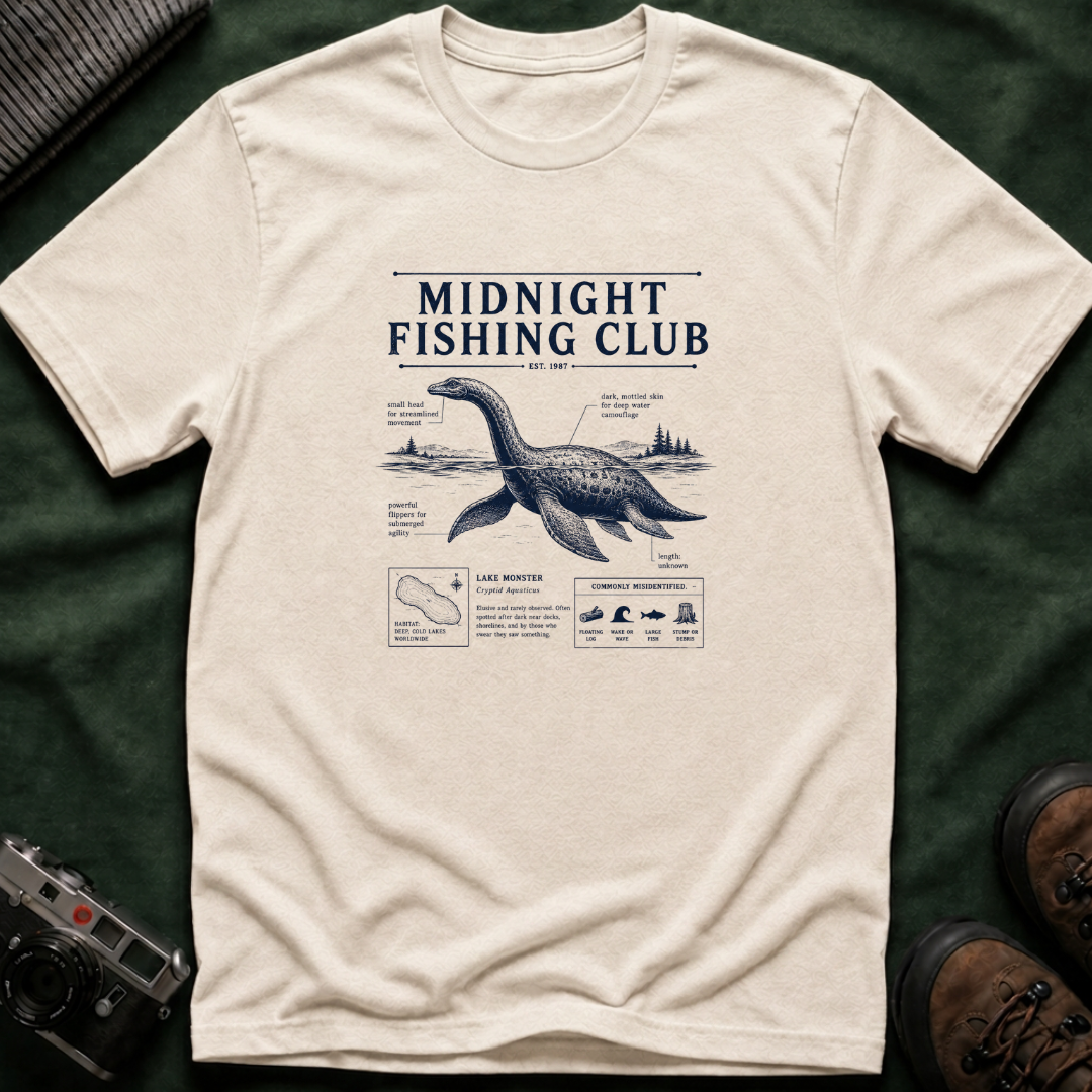 Midnight Fishing Club T-Shirt — Vintage Loch Ness Nautical Angler Tee
