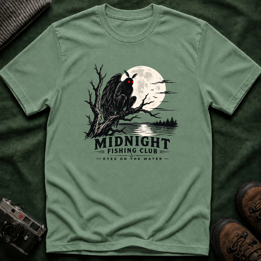 Midnight Fishing Club T-Shirt — Gothic Mothman Moon Graphic Tee