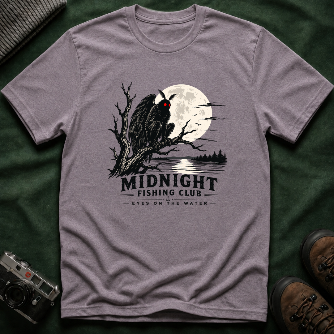 Midnight Fishing Club T-Shirt — Gothic Mothman Moon Graphic Tee