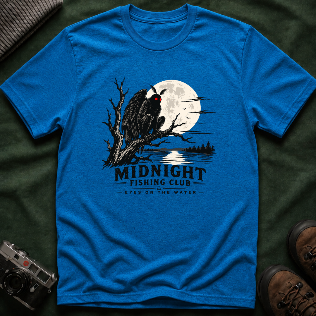 Midnight Fishing Club T-Shirt — Gothic Mothman Moon Graphic Tee