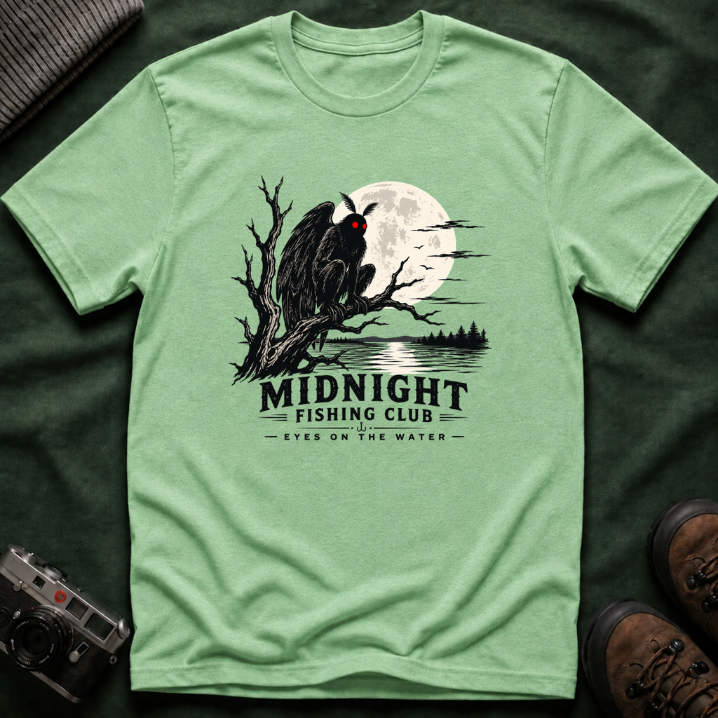 Midnight Fishing Club T-Shirt — Gothic Mothman Moon Graphic Tee