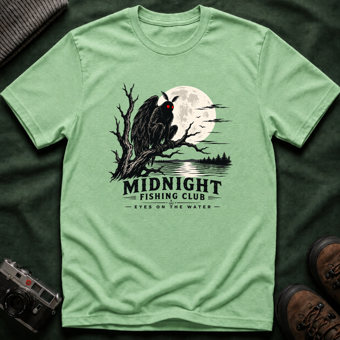 Midnight Fishing Club T-Shirt — Gothic Mothman Moon Graphic Tee