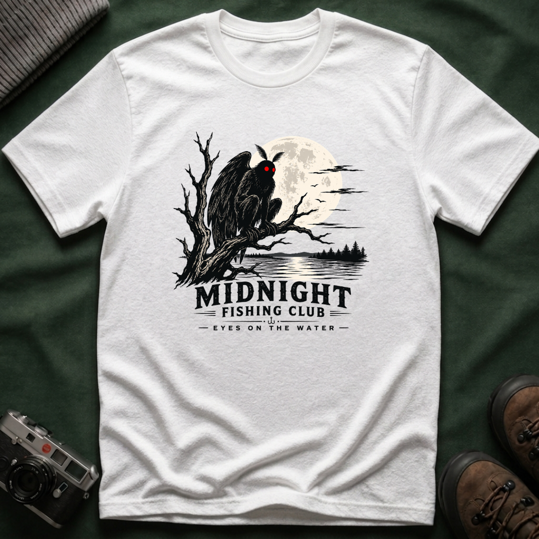Midnight Fishing Club T-Shirt — Gothic Mothman Moon Graphic Tee