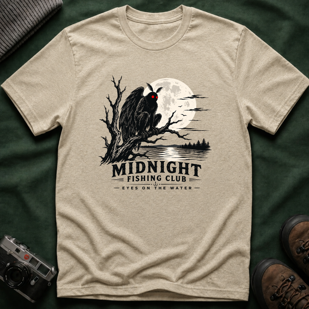 Midnight Fishing Club T-Shirt — Gothic Mothman Moon Graphic Tee