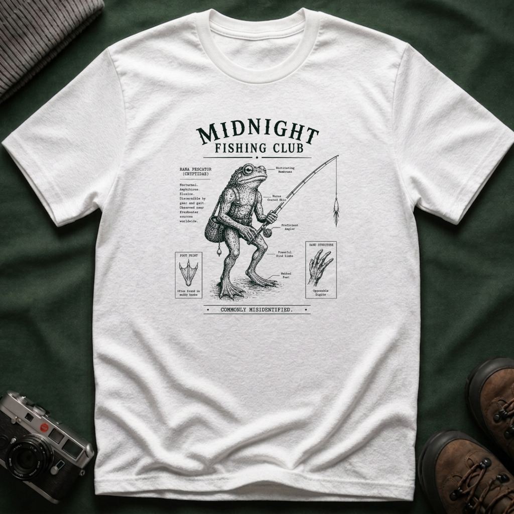 Midnight Fishing Club T-Shirt — Vintage Frog Man Angler Graphic Tee