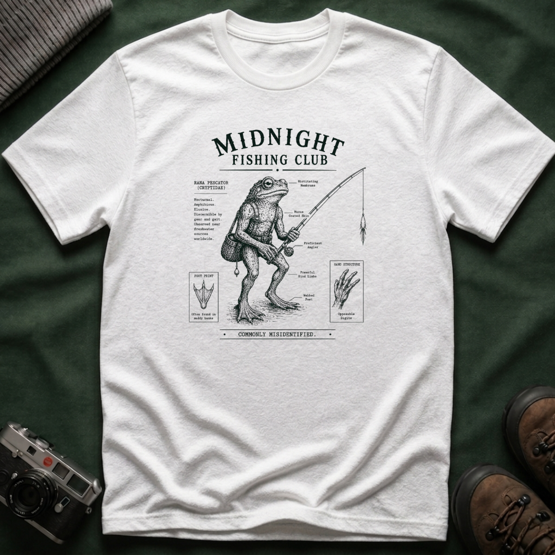 Midnight Fishing Club T-Shirt — Vintage Frog Man Angler Graphic Tee