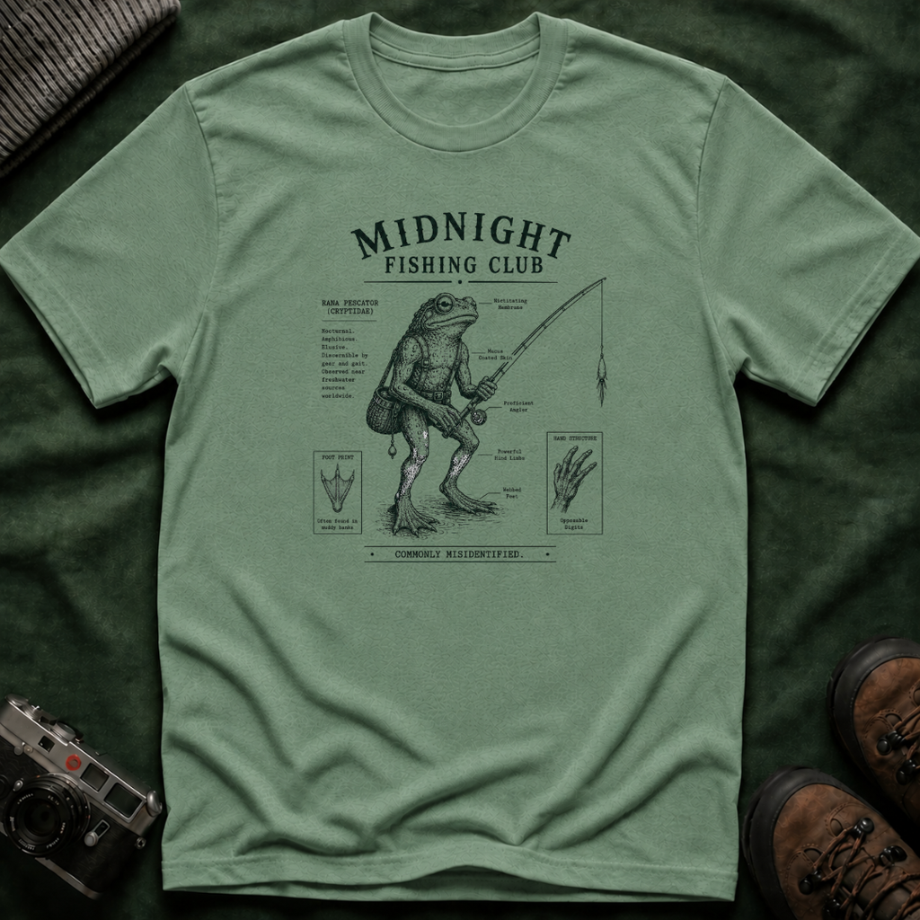 Midnight Fishing Club T-Shirt — Vintage Frog Man Angler Graphic Tee