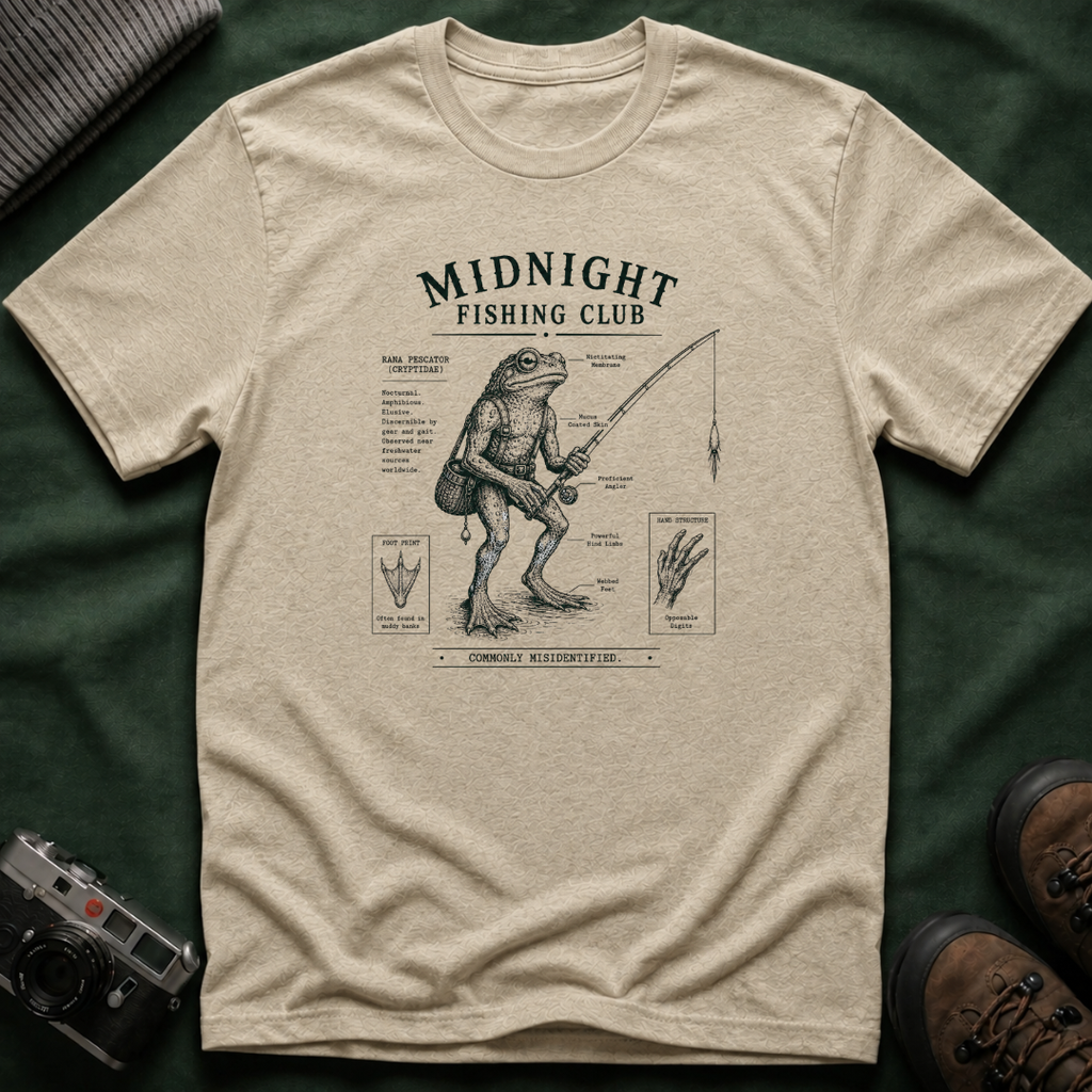 Midnight Fishing Club T-Shirt — Vintage Frog Man Angler Graphic Tee