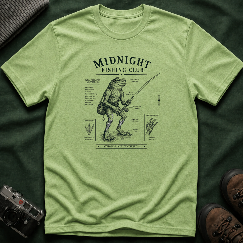 Midnight Fishing Club T-Shirt — Vintage Frog Man Angler Graphic Tee