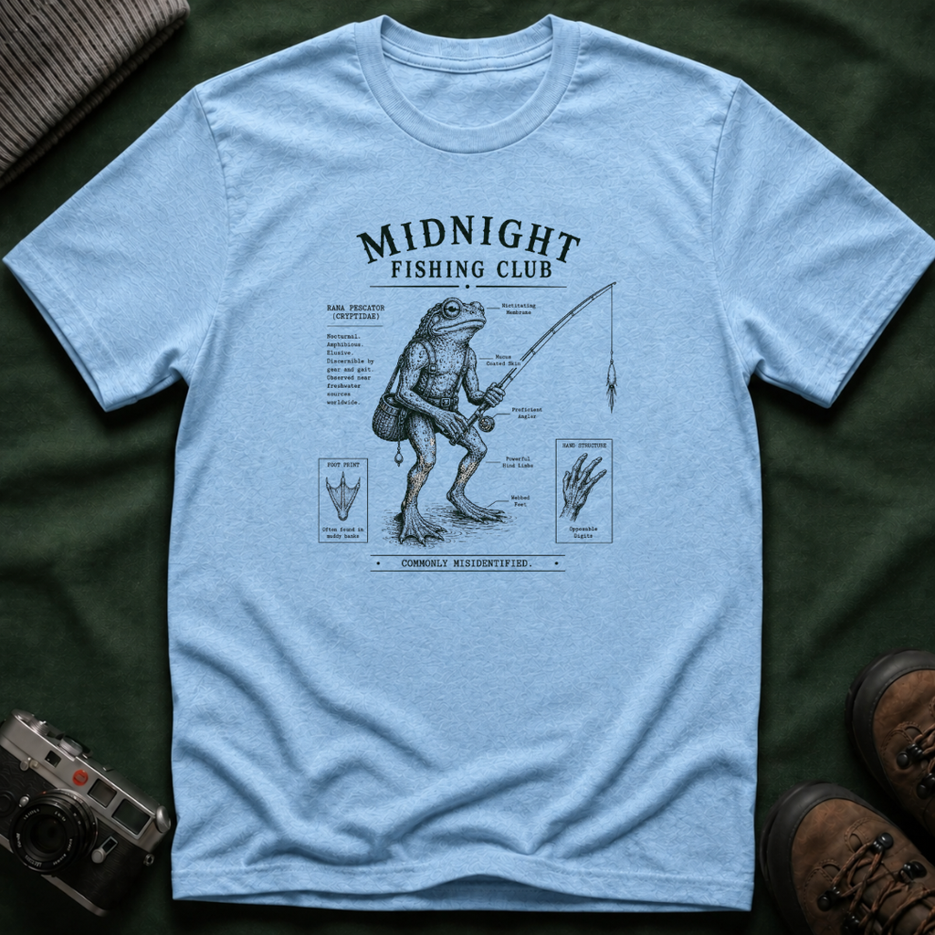 Midnight Fishing Club T-Shirt — Vintage Frog Man Angler Graphic Tee