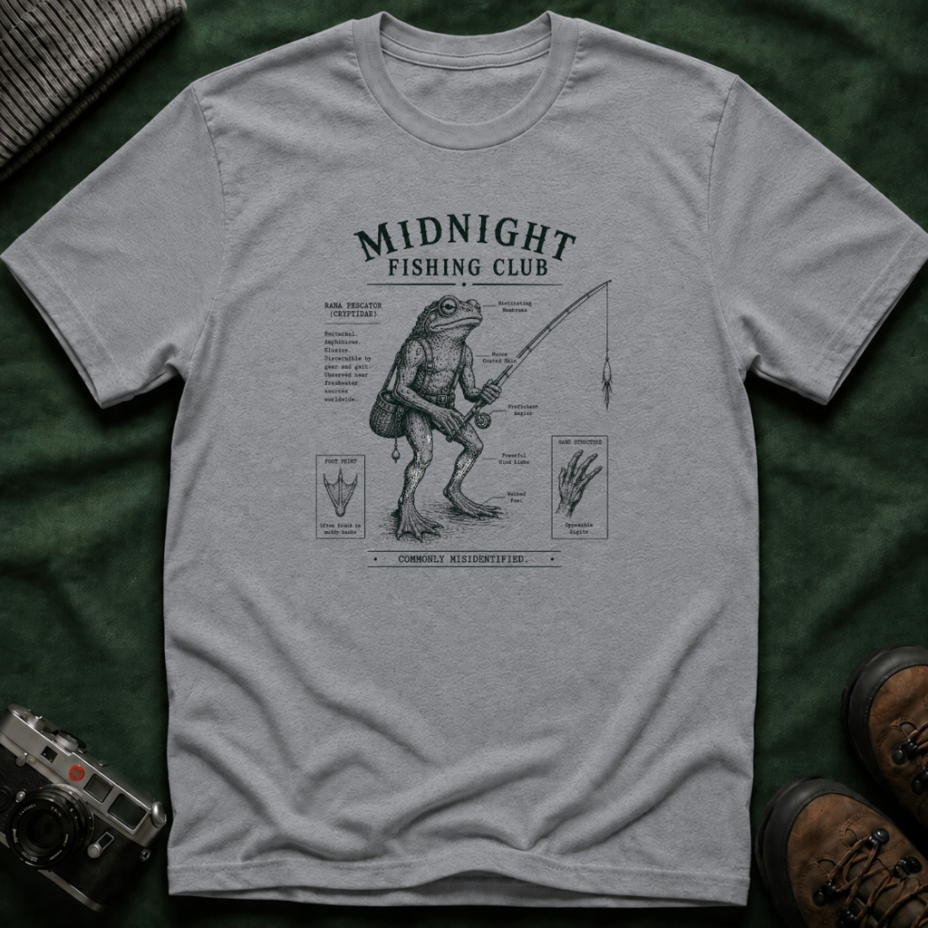 Midnight Fishing Club T-Shirt — Vintage Frog Man Angler Graphic Tee