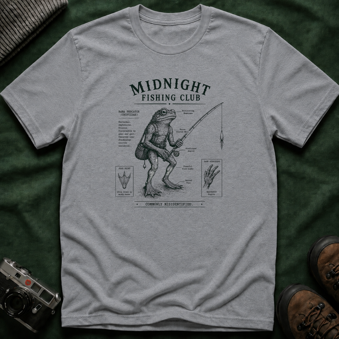 Midnight Fishing Club T-Shirt — Vintage Frog Man Angler Graphic Tee
