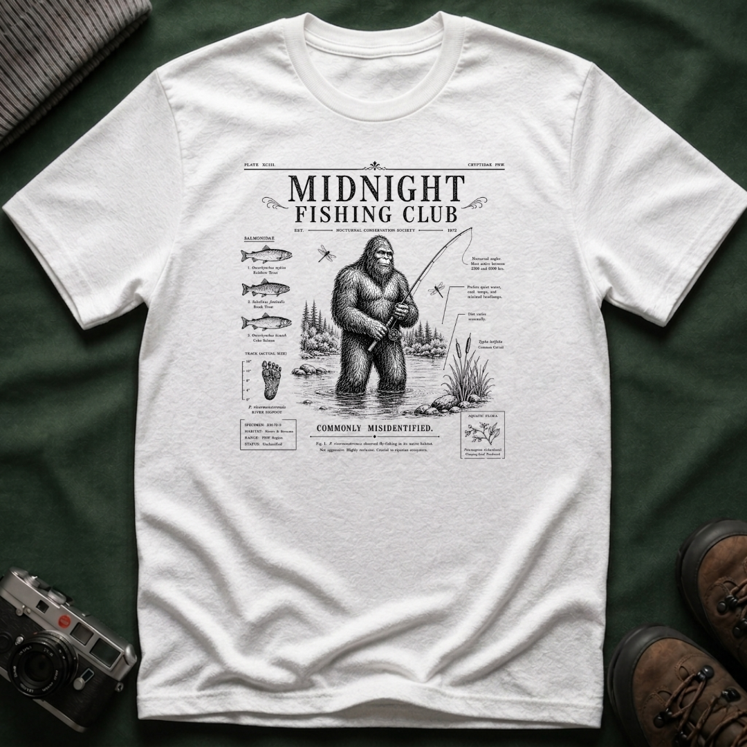 Midnight Fishing Club T-Shirt — Sasquatch Graphic Tee
