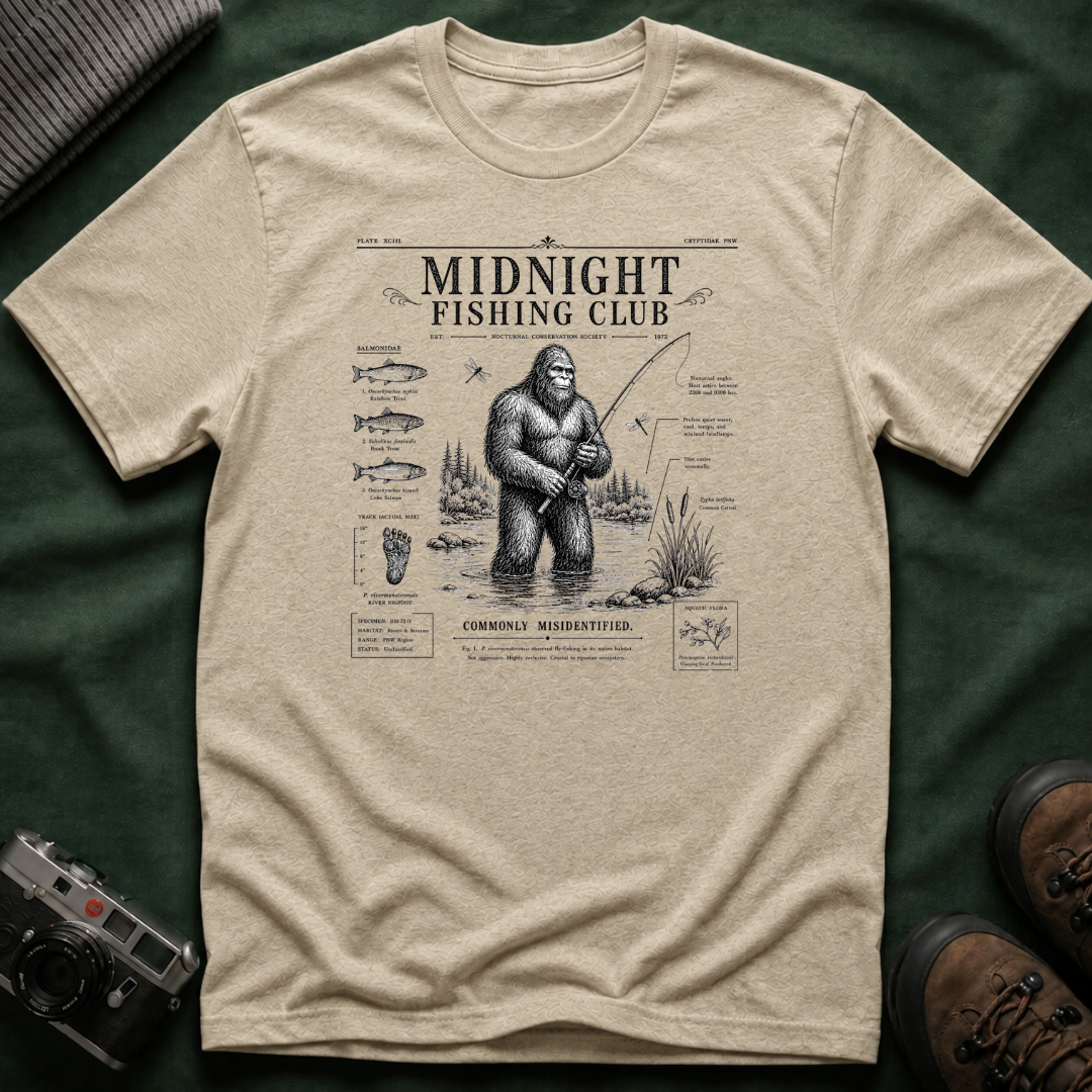 Midnight Fishing Club T-Shirt — Sasquatch Graphic Tee