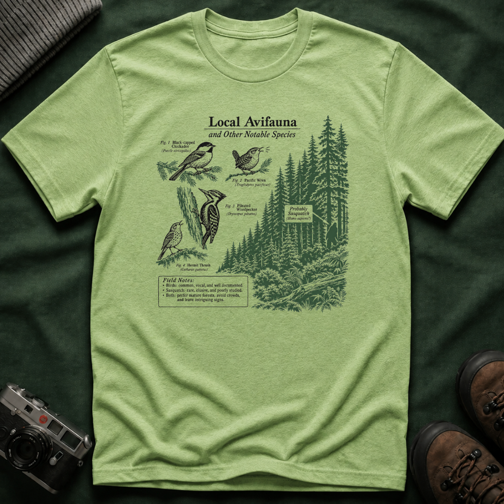 Local Avifauna T-Shirt — Vintage Bird & Forest Illustration Tee