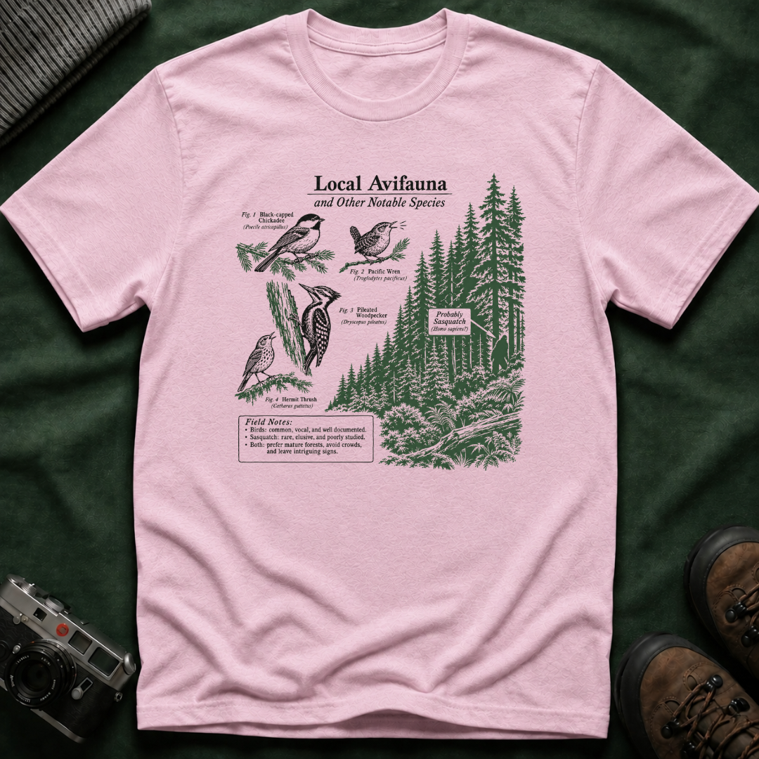 Local Avifauna T-Shirt — Vintage Bird & Forest Illustration Tee