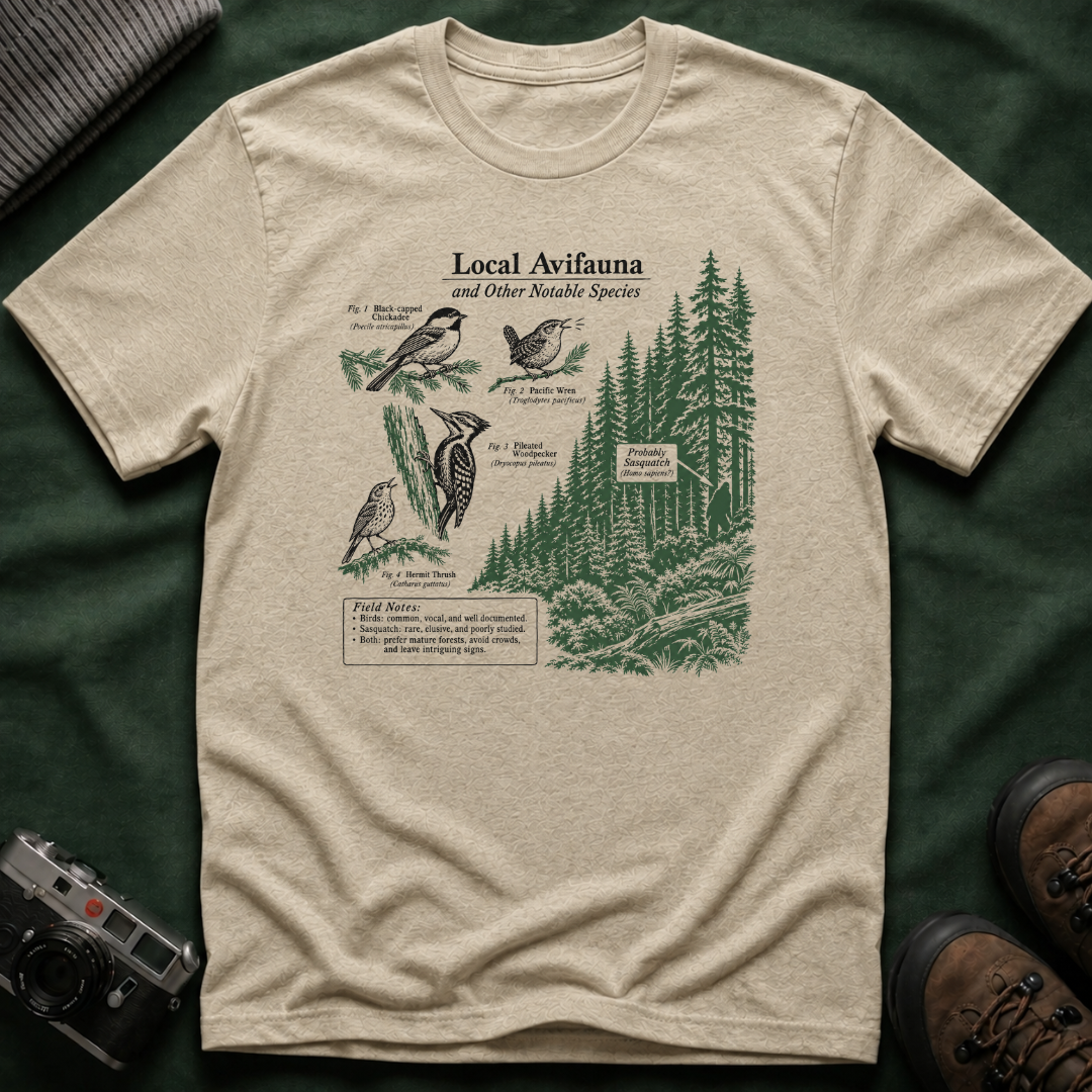 Local Avifauna T-Shirt — Vintage Bird & Forest Illustration Tee