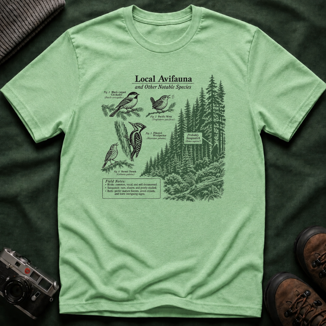 Local Avifauna T-Shirt — Vintage Bird & Forest Illustration Tee