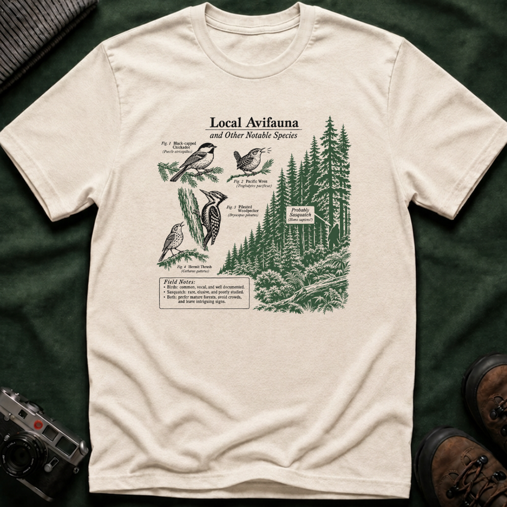 Local Avifauna T-Shirt — Vintage Bird & Forest Illustration Tee