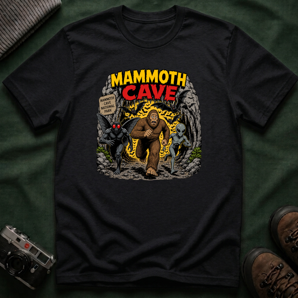 Mammoth Cave Comic Book Cryptid T-Shirt — Retro National Park Cave Adventure Tee