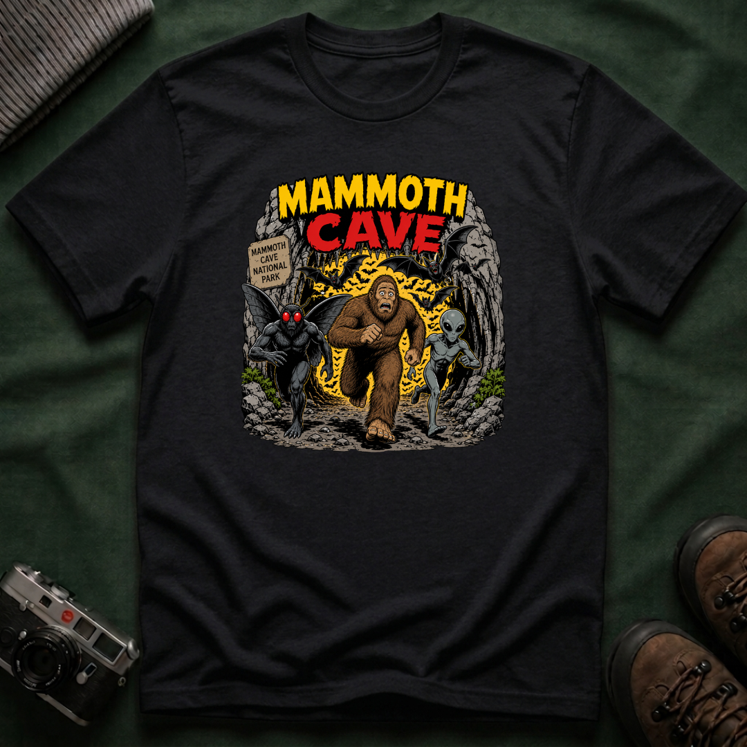 Mammoth Cave Comic Book Cryptid T-Shirt — Retro National Park Cave Adventure Tee