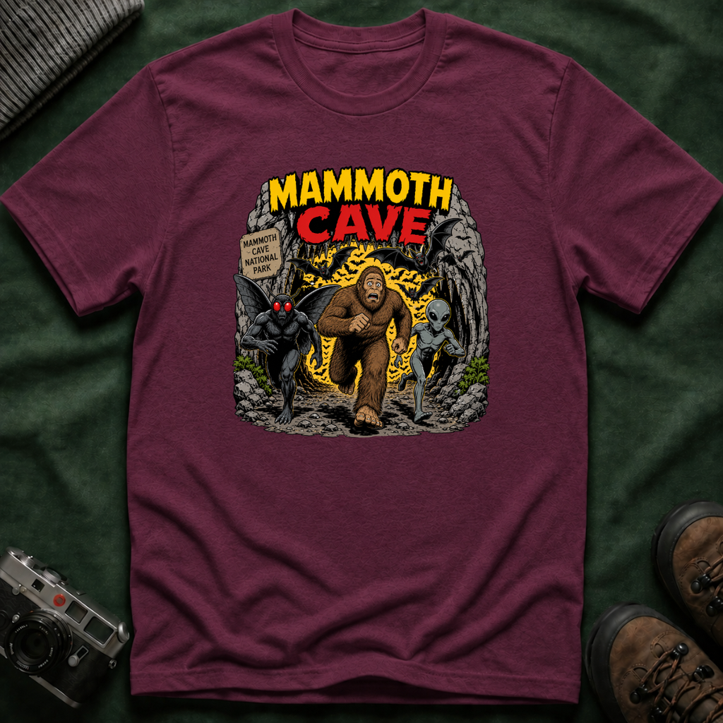 Mammoth Cave Comic Book Cryptid T-Shirt — Retro National Park Cave Adventure Tee